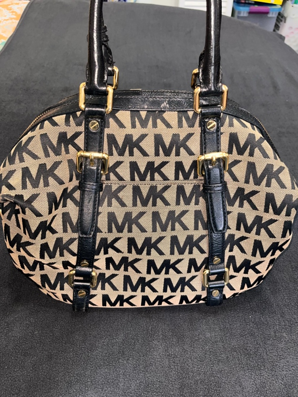 EUC Michael Kors Signature Monogrammed Brown Satchel Handbag. 12x10 - Picture 4 of 7